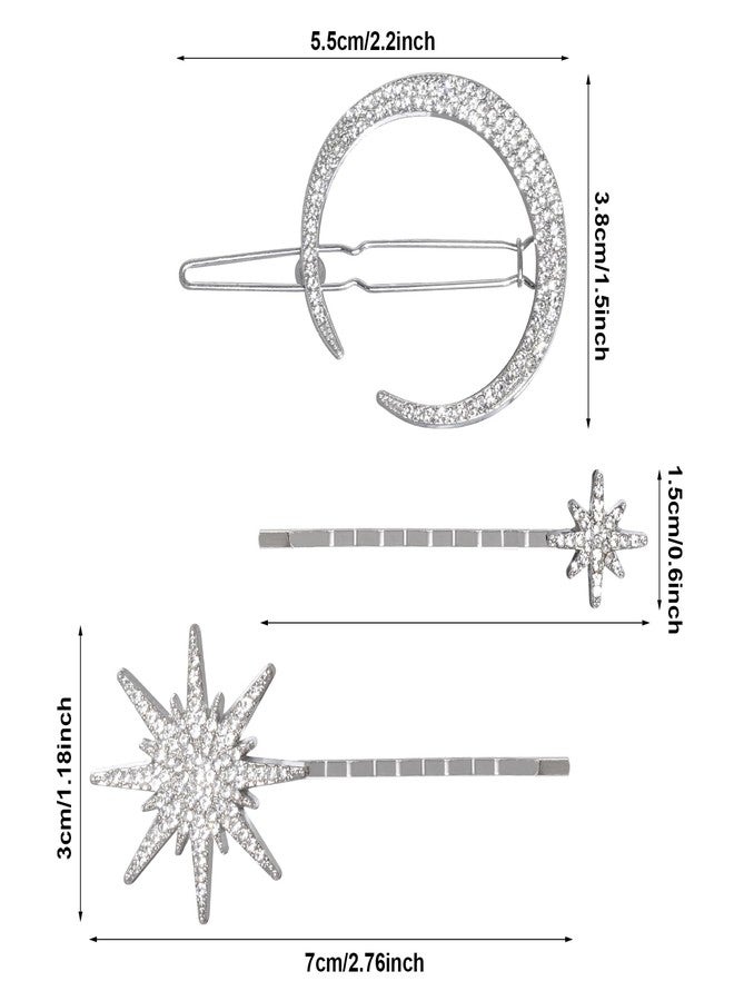 phnydreg 3Pcs Rhinestone Moon Star Hair Clips Metal Bobby Pins Vintage Crystal Hairpins for Women Girl Wedding Birthday - Image 2
